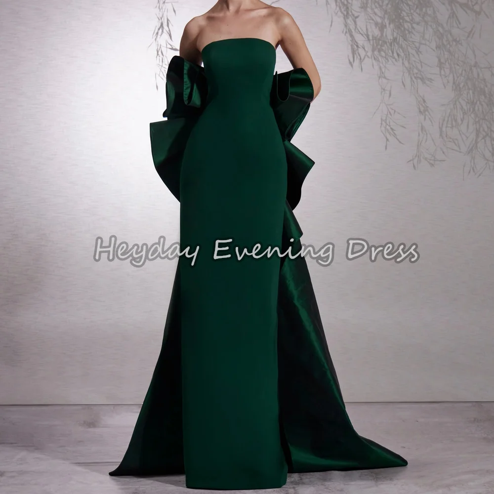 

Heyday Crepe Mermaid Strapless Floor Length Sleeveless Pleats Simple Saudi Arab Evening Party Dresses For Women 2025 With Bow