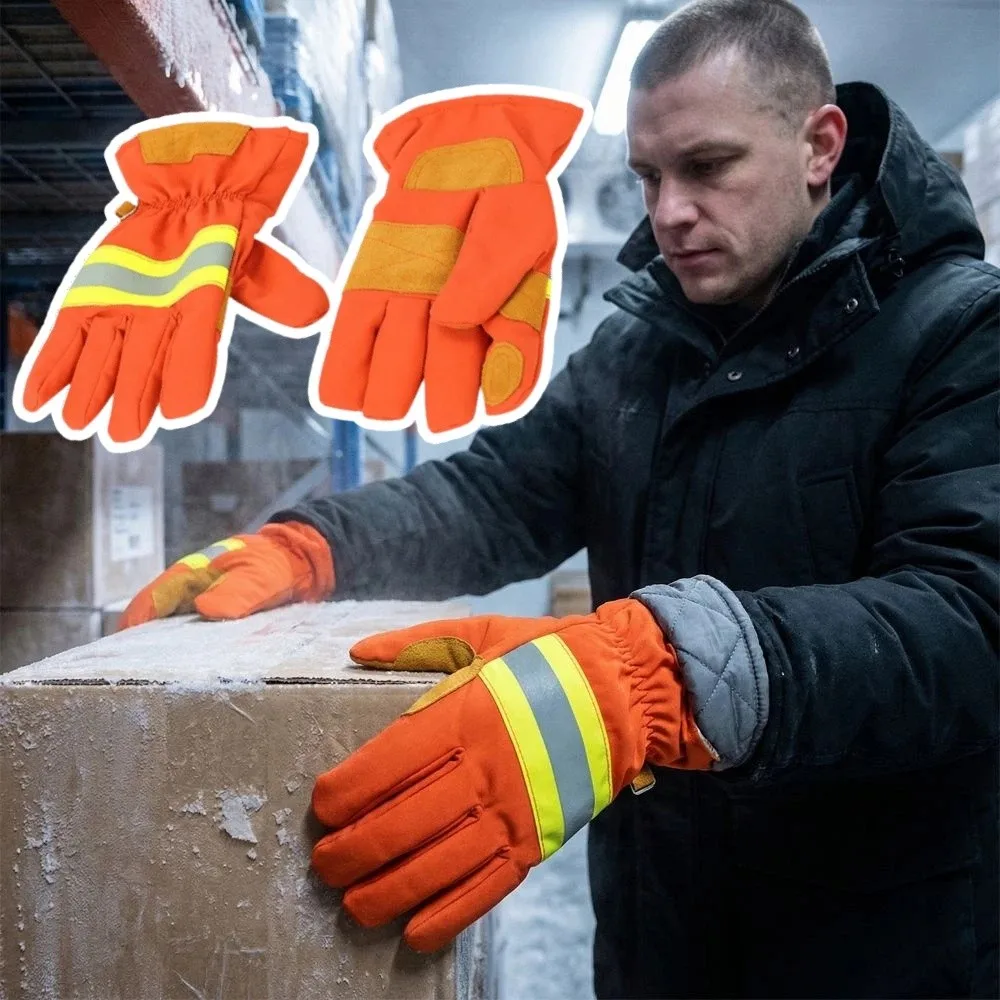 Thicken Firefighter Training Gloves Heat Resistant Reflective Strap Fire Resistant Gloves Orange Wear-Resistance