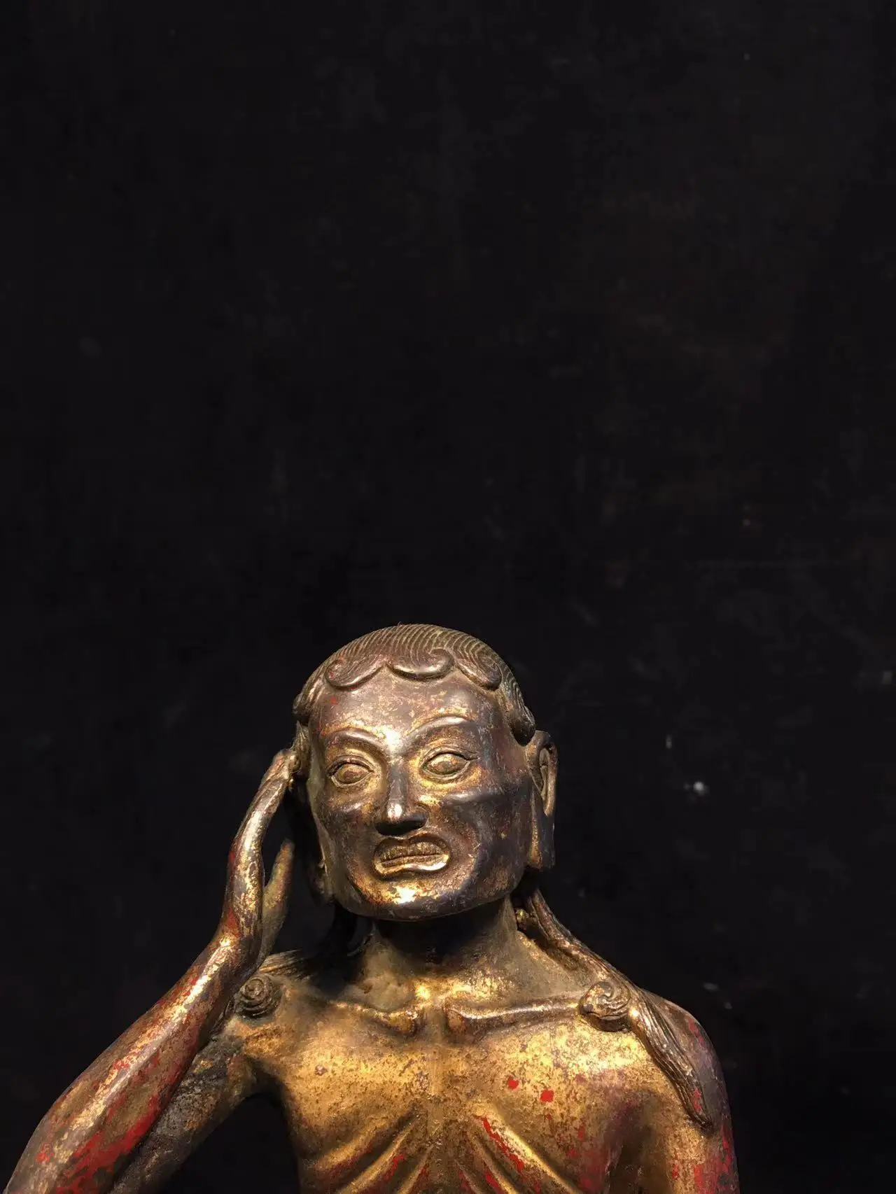 Old copper Tibetan Ride the Antelope Buddha statue, Free shipping