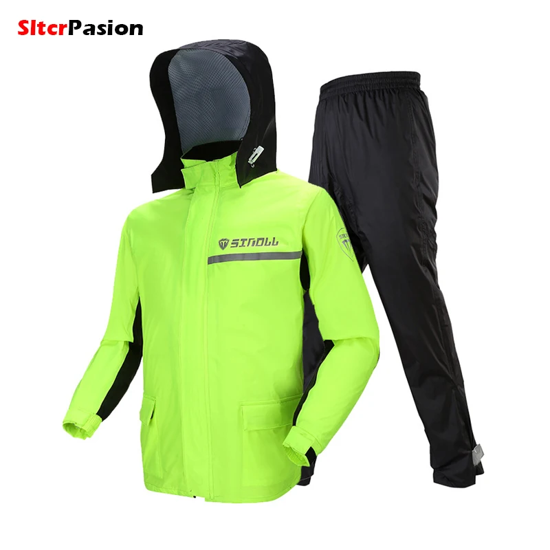 Homens capa de chuva motor split ternos de chuva reflexivo à prova dwaterproof água motocicleta jaqueta calças com boné chuva moto capa de chuva