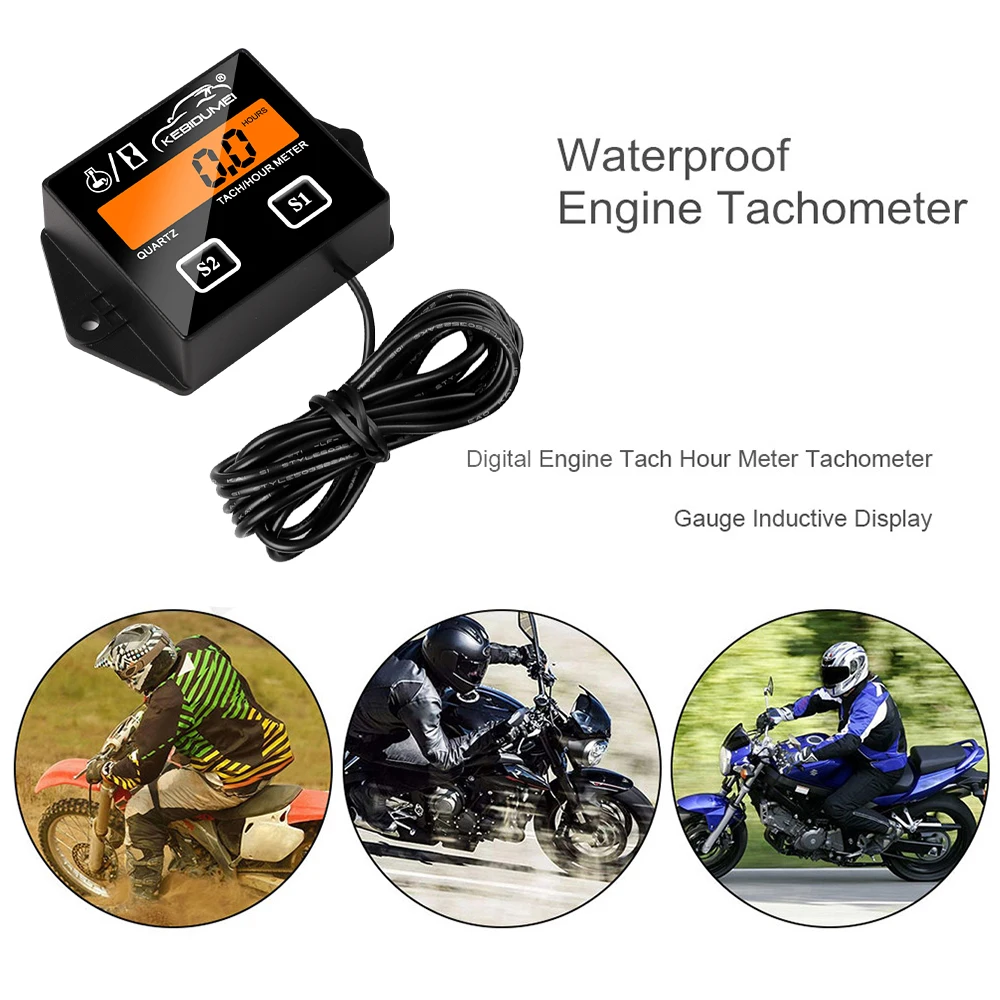Tachymètre numérique pour moteur de moto Jane, compteur horaire, jauge de tachymètre, RPM du moteur, écran LCD, moteur 2, moteur 4 temps, voiture, bateau