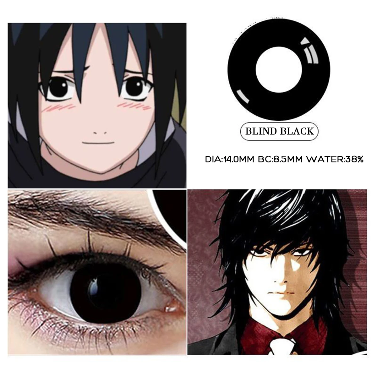 Lalens Weiße Blind-Block Farbige Kontaktlinsen Halbjährliche Weiche Linsen für Anime Cosplay Schwarze Cos-Kontaktlinsen für Coser Augen-Make-up
