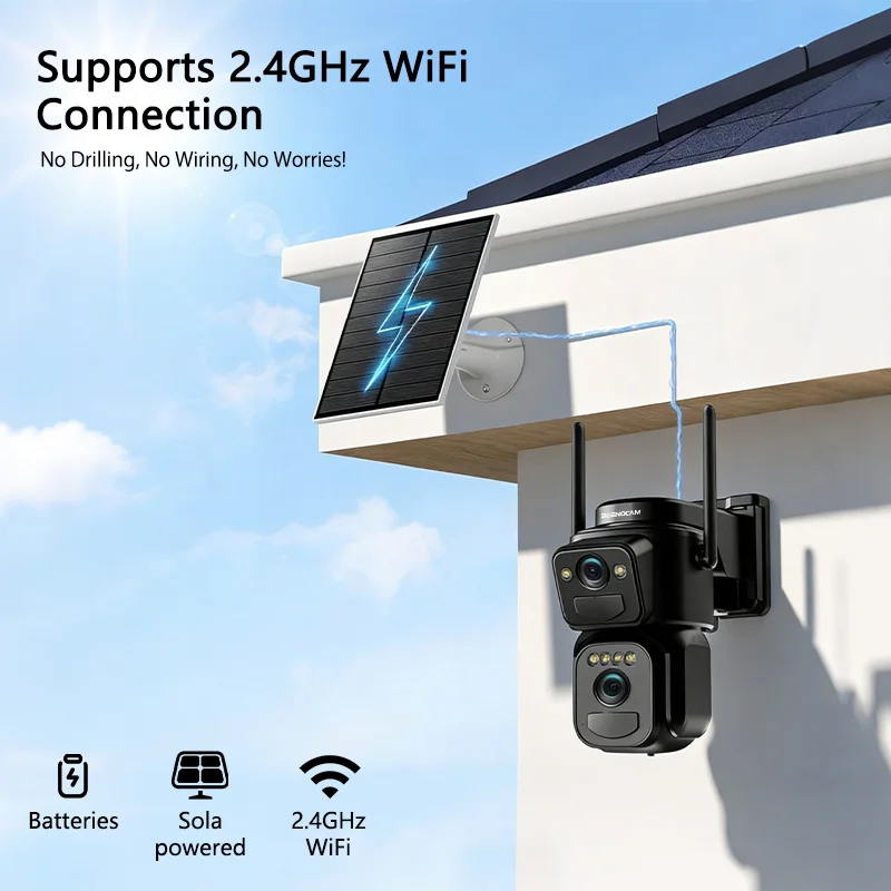 3MP Dual Lens Solar WIFI Security Cameras With Solar Panels Color Night Vision PIR Motion Detection Ourdoor IP Camera O-KAM App