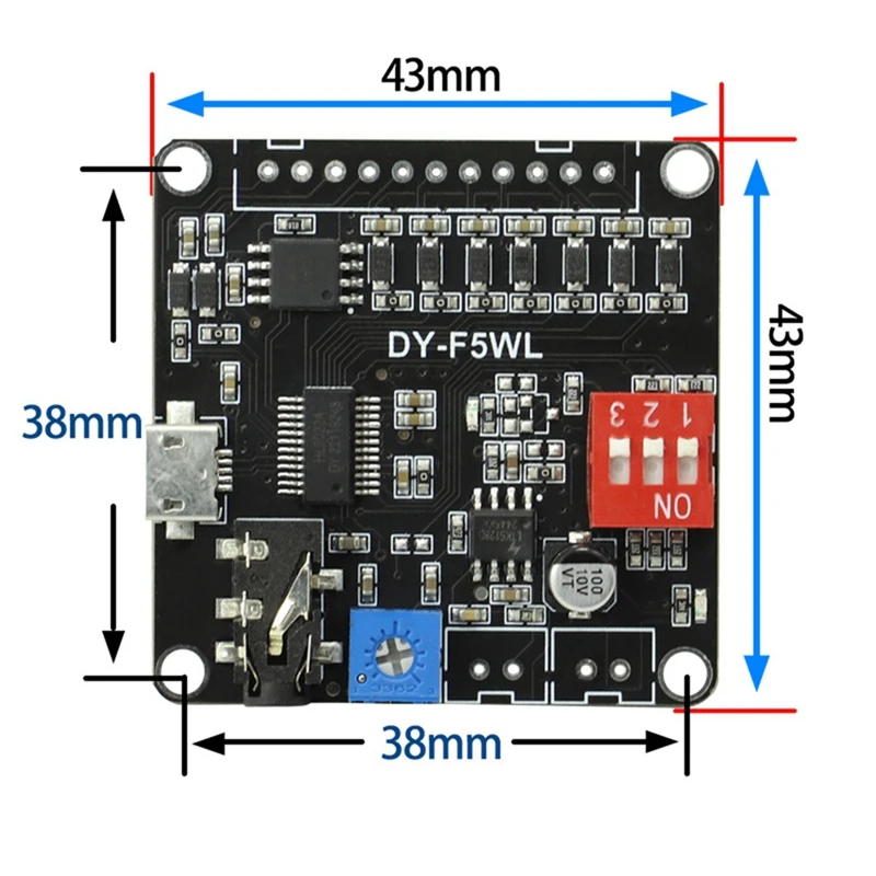 Dy-f5wl mp3音楽プレーヤー、5w、コントロールモジュール、サポートマイクロSDカード、Arduino用