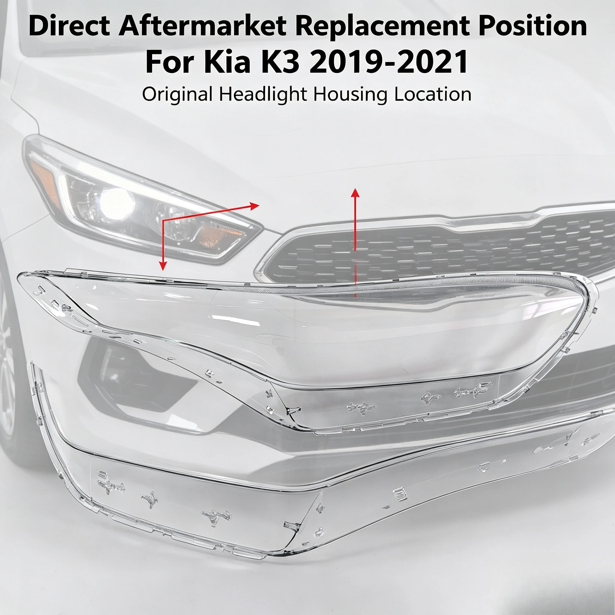 Moggic Headlight Lens Cover For Kia K3 2019-2021 Left Right Pair Optional Butyl Seal Glue Transparent Replacement Shell