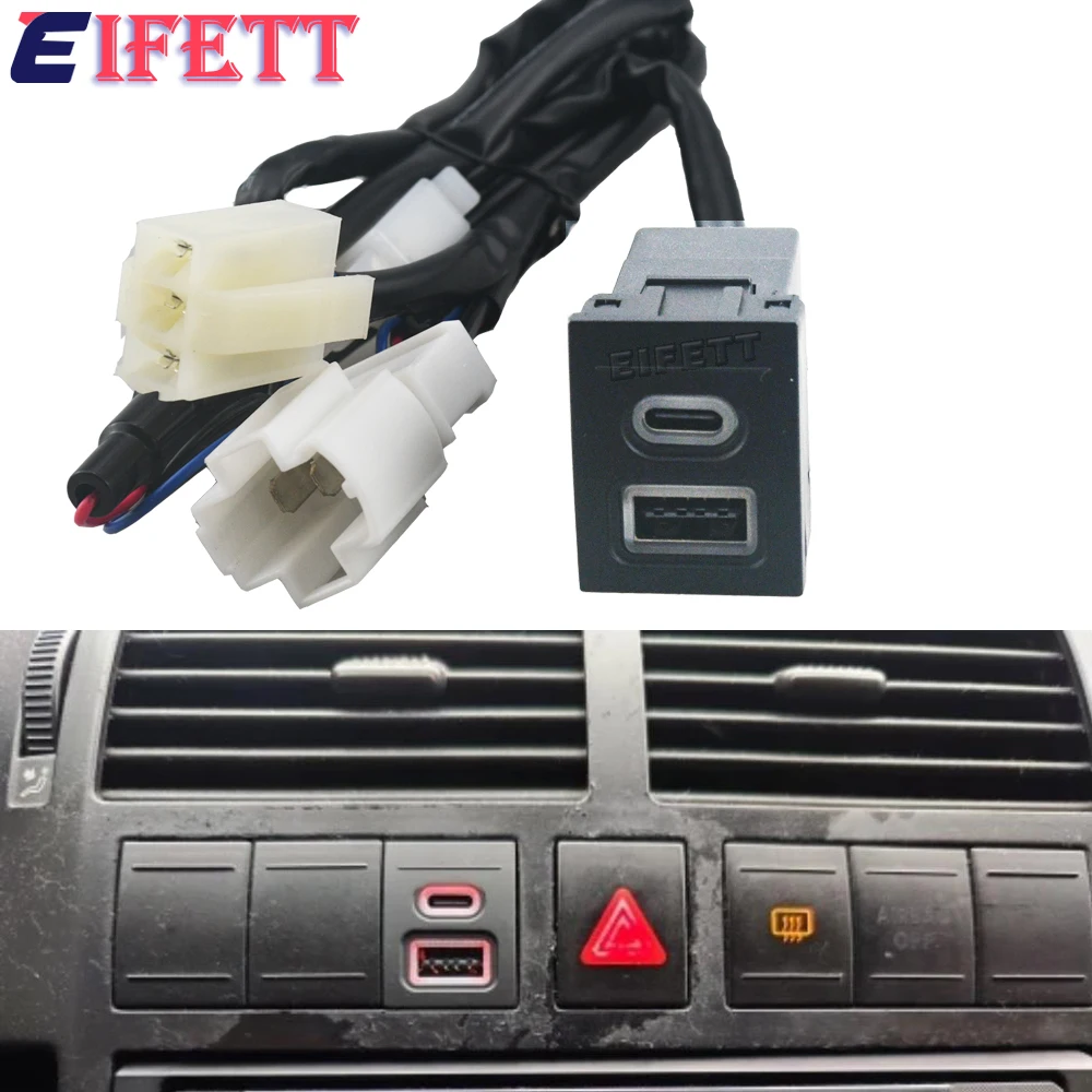 12V/24V Samochodowa ładowarka do telefonu Podwójne gniazdo QC3.0 Type-C PD USB Port ładowania Zasilacz do VW Polo 9N 9N3 2004-2011 Części samochodowe