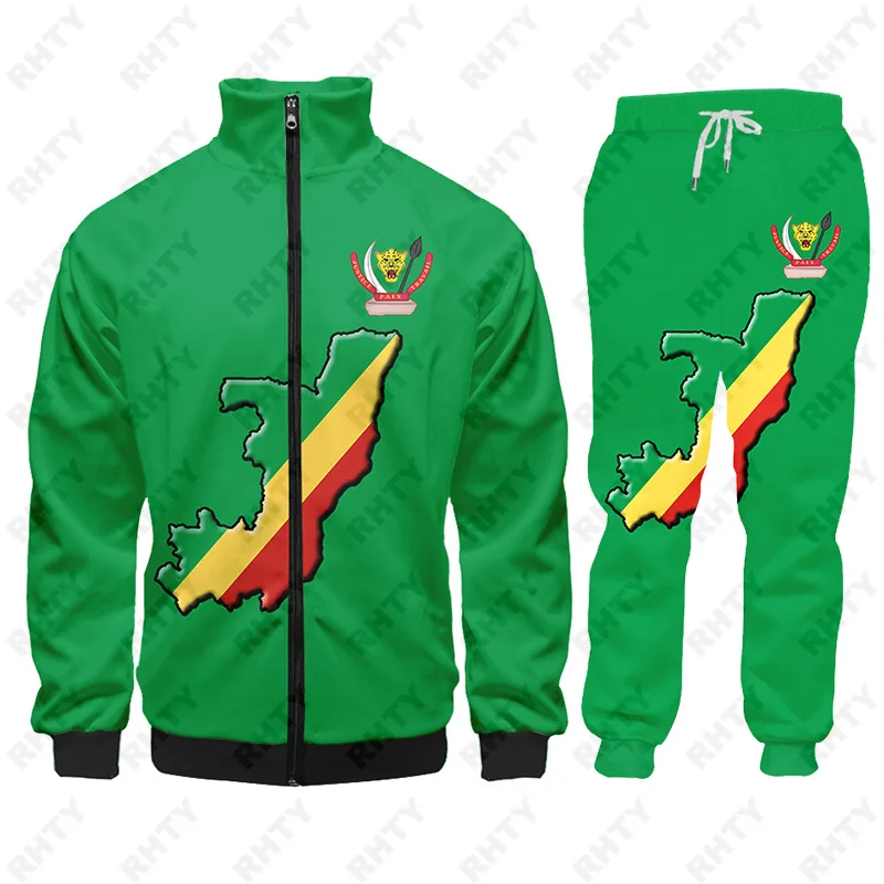 Republic Of Congo Flag Brazzaville Hoodies Jacket Tracksuit Men 3D Print Pants Oversize African Pullover Sweatshirt Unisex 5XL