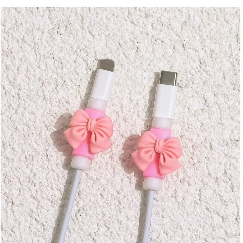 Cable Protector Cover Cute Bow Data Line Protective Sleeve for Mobile Cell Phone USB Charger Cord Winder Protection Accessories