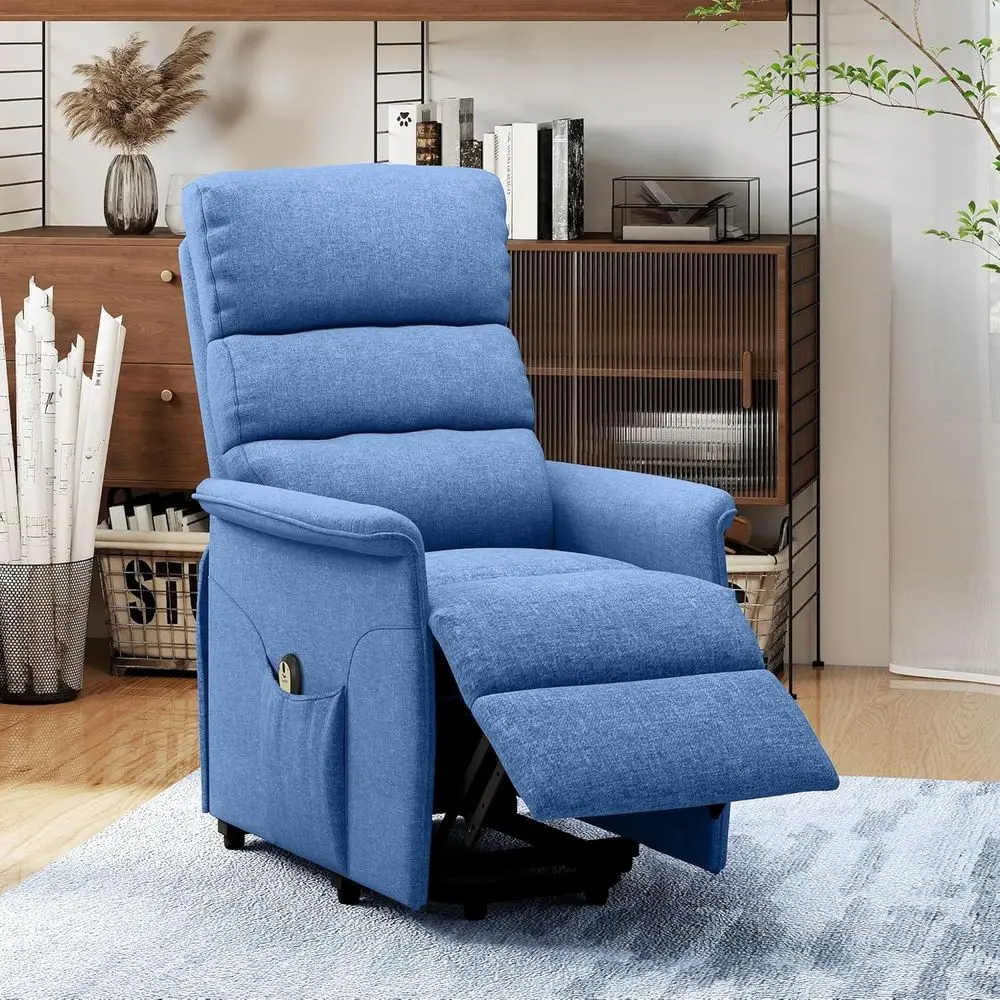 

Easy Assembly Power Lift Recliner Chair with Remote for Elderly, Adult Fabric Chair with Side Pockets in Blue for Living Room