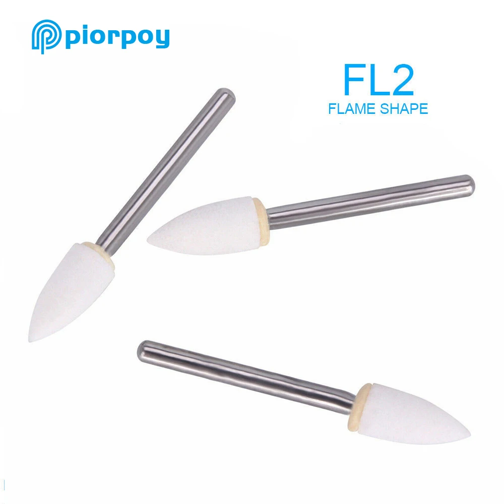 PIORPOY 12 Pcs/Box Dental Polishing Stone White Dentistry Tools Flame Cone Round Shape Porcelain Resin For Handpiece Burs FG