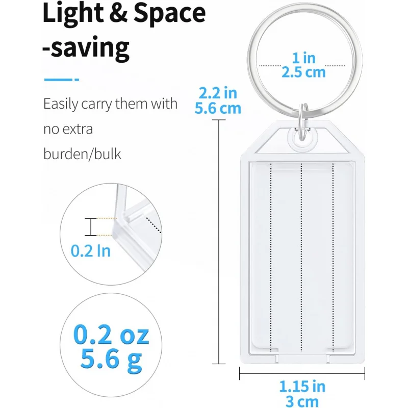 80 Pieces Key Tags 2 Inch Plastic Key Chain Tags with Ruled Blank Paper Labels Transparent Covers and Split Rings Sturdy Item Id