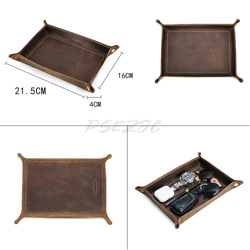 Crazy Horse Leather Tray Handmade Creative Rectangular Office Desktop Decoration Miscellaneous Storage Box