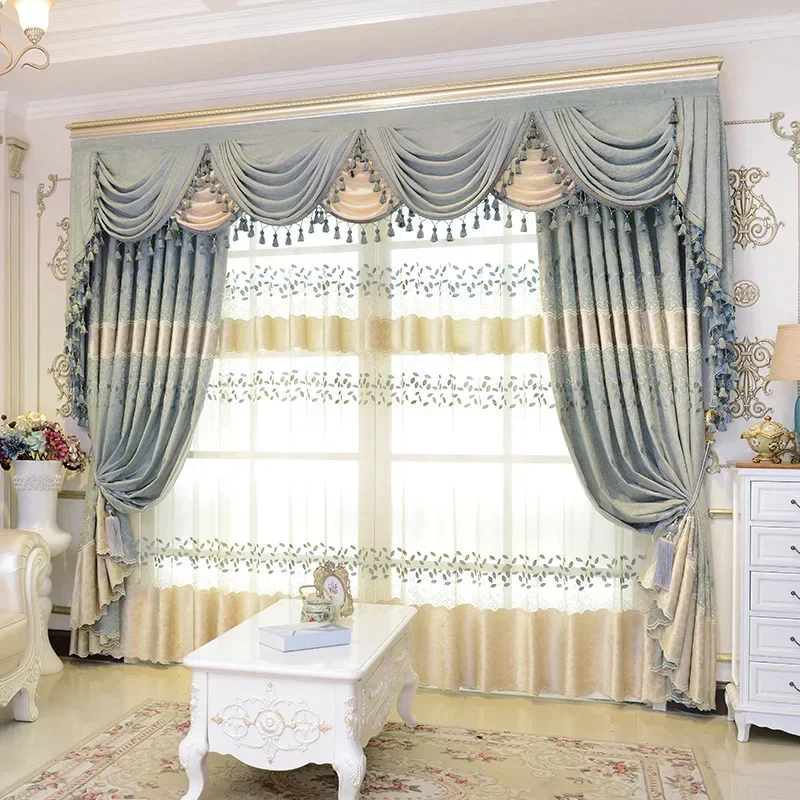 Splicing Design European Pastoral Leaves Embroidered Blackout Curtains For living Room Bedroom Tulle Curtain Window Treatment