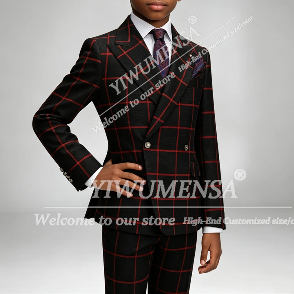 Elegant Plaid Check Boy Suit 2 Pieces Sets Double Breasted Jacket Trousers Slim FIt Kids Homecoming Children BirthdaysTuxedos