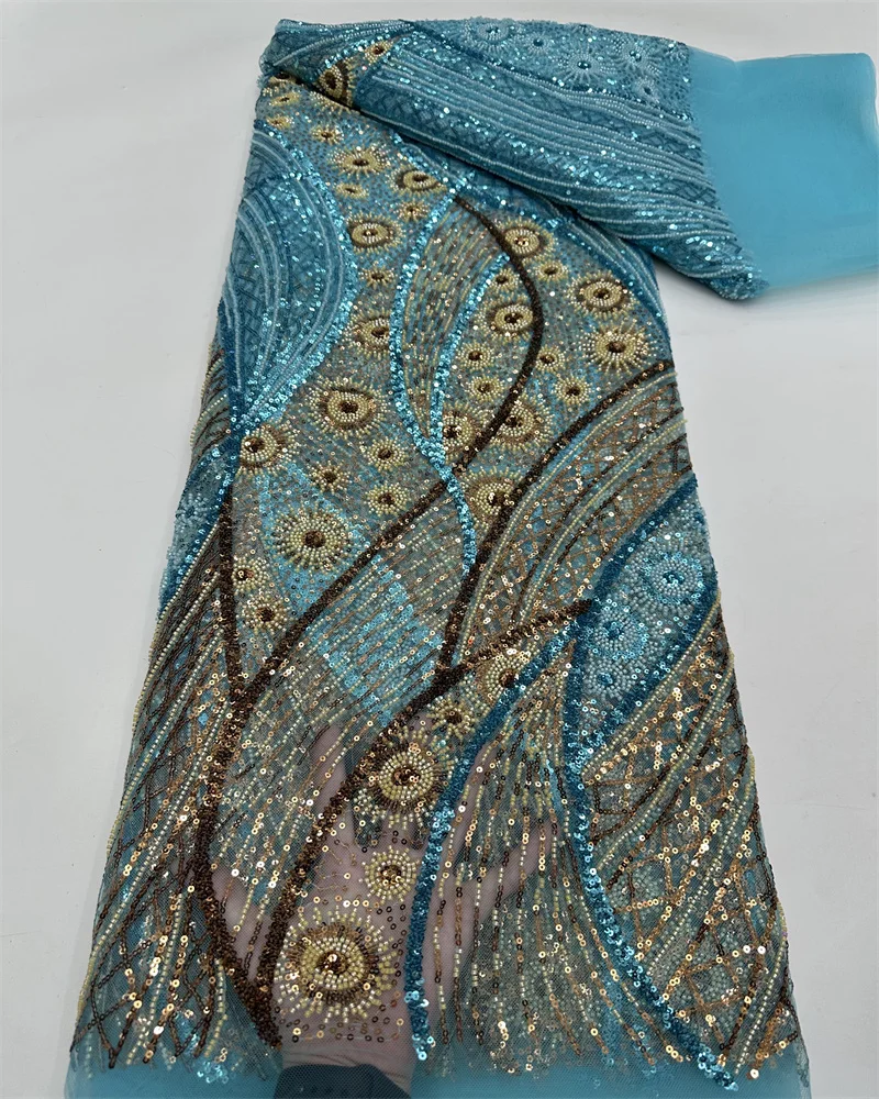2025 Fashion French Mesh 3D Embroidery Beaded Lace Fabric With Sequins African Nigerian Fabric For Wedding Dress