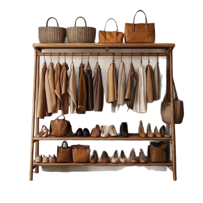 Home B & B Log Coat Rack All Solid Wood Floor Cloakroom Large Hanger Old Elm Hanger