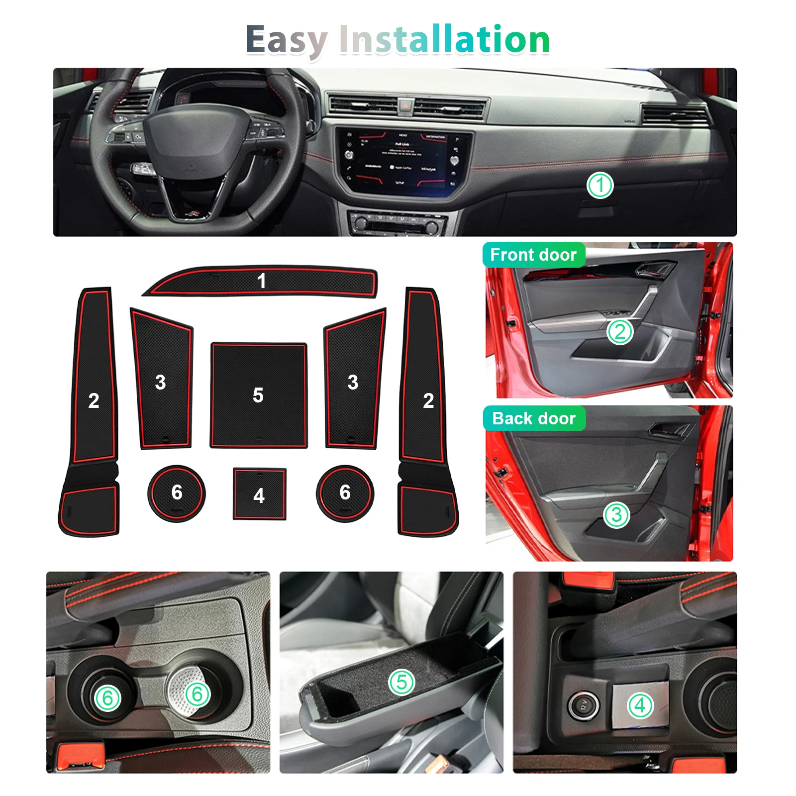 RUIYA for Seat Ibiza Type 6F / Arona SUV 2018-2022 Car Door Groove Mat Anti-slip Slot Pad Auto Interior Seat Arona アクセサリー