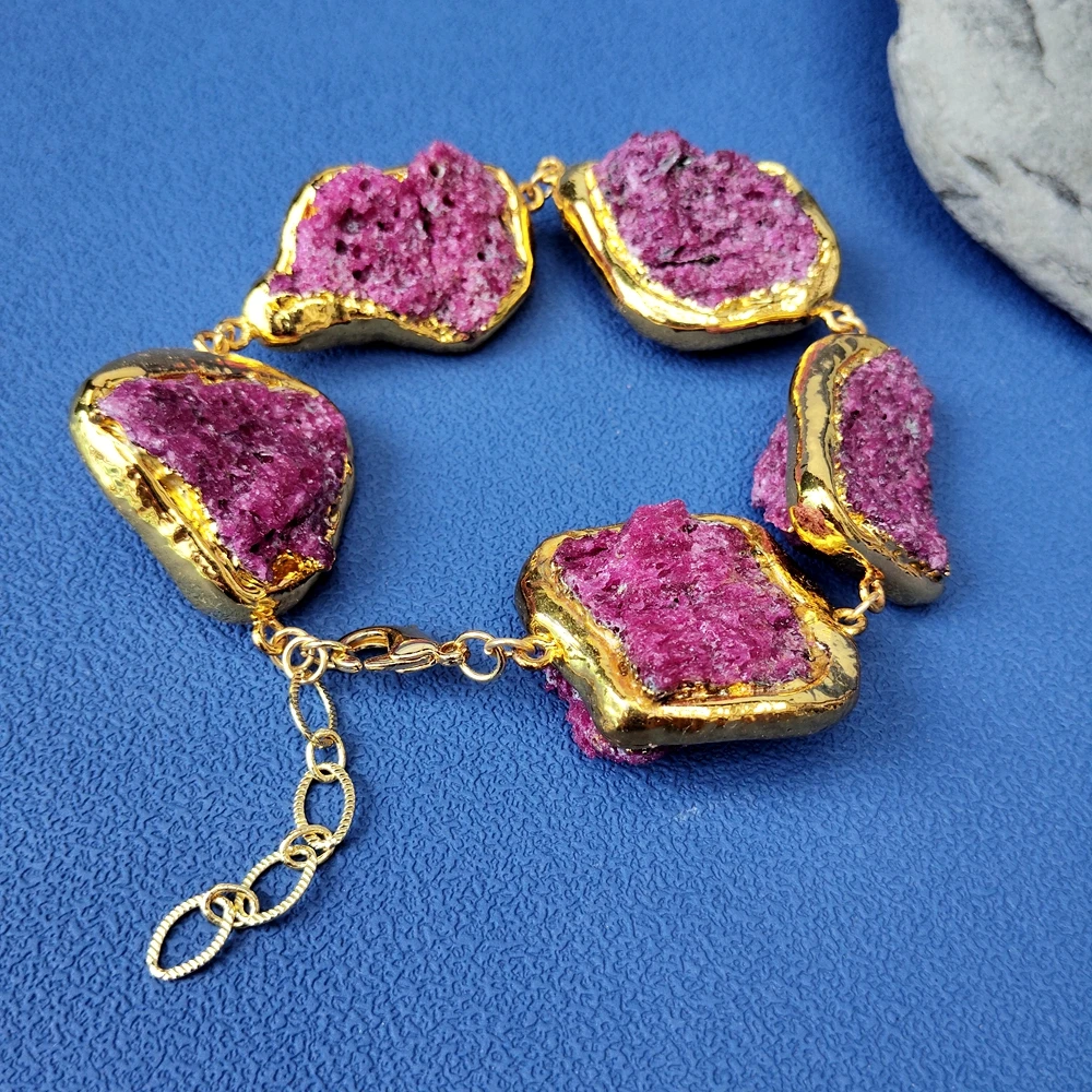 

Y·YING Natural Red Ruby Rough Raw Beads Cuff Bangle Bracelets Healing Crystal Jewelry For Woman