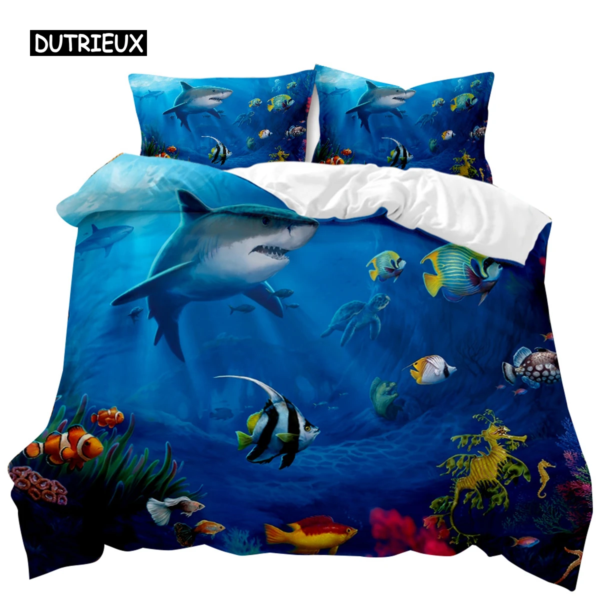 Shark Duvet Cover Set Shark Ocean Marine Bedding Set Bedclothes Underwater Animal Pattern Queen King Size Polyester Qulit Cover