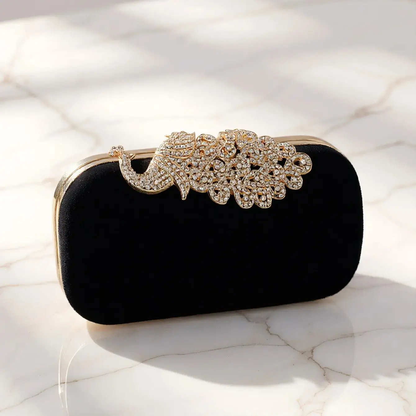 

Animal Peacock Metal Shoulder Chain Evening Bags Rhinestones Velvet Small Clutch Bags Flap Design Red Color Lady Handbags