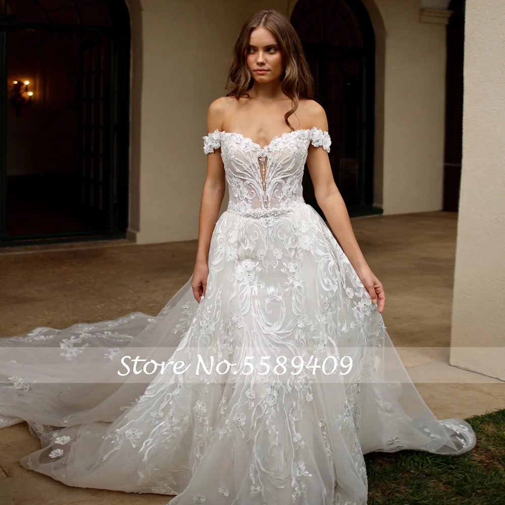 Traugel Mermaid Sexy Wedding Dresses Sweetheart Off The Shoulder Vestido De Novia Lace Appliques Detachable Train Robe De Mariee