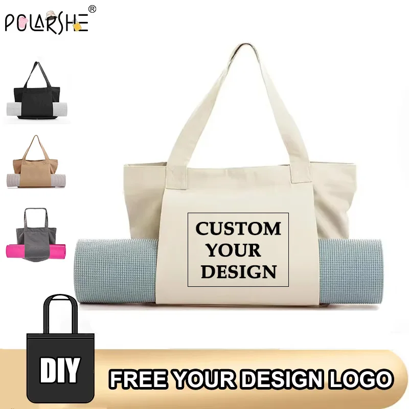 

Polarshe Personalized Custom Yoga Mat Bag Add Your Design Casual Canvas Carry Bag Large Capacity Foldable Pilates Mat Case Bags