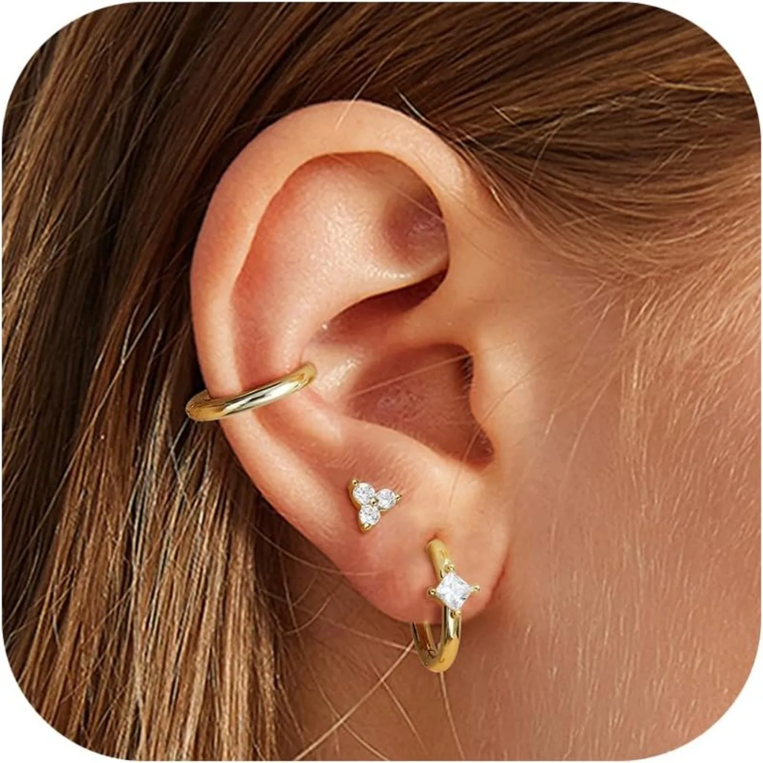 

3pair Earrings Hoop Set for Multiple Piercing Small Hoop Earrings for Women Stacks 14K Gold Plated Trendy Dainty Earring Jewelry