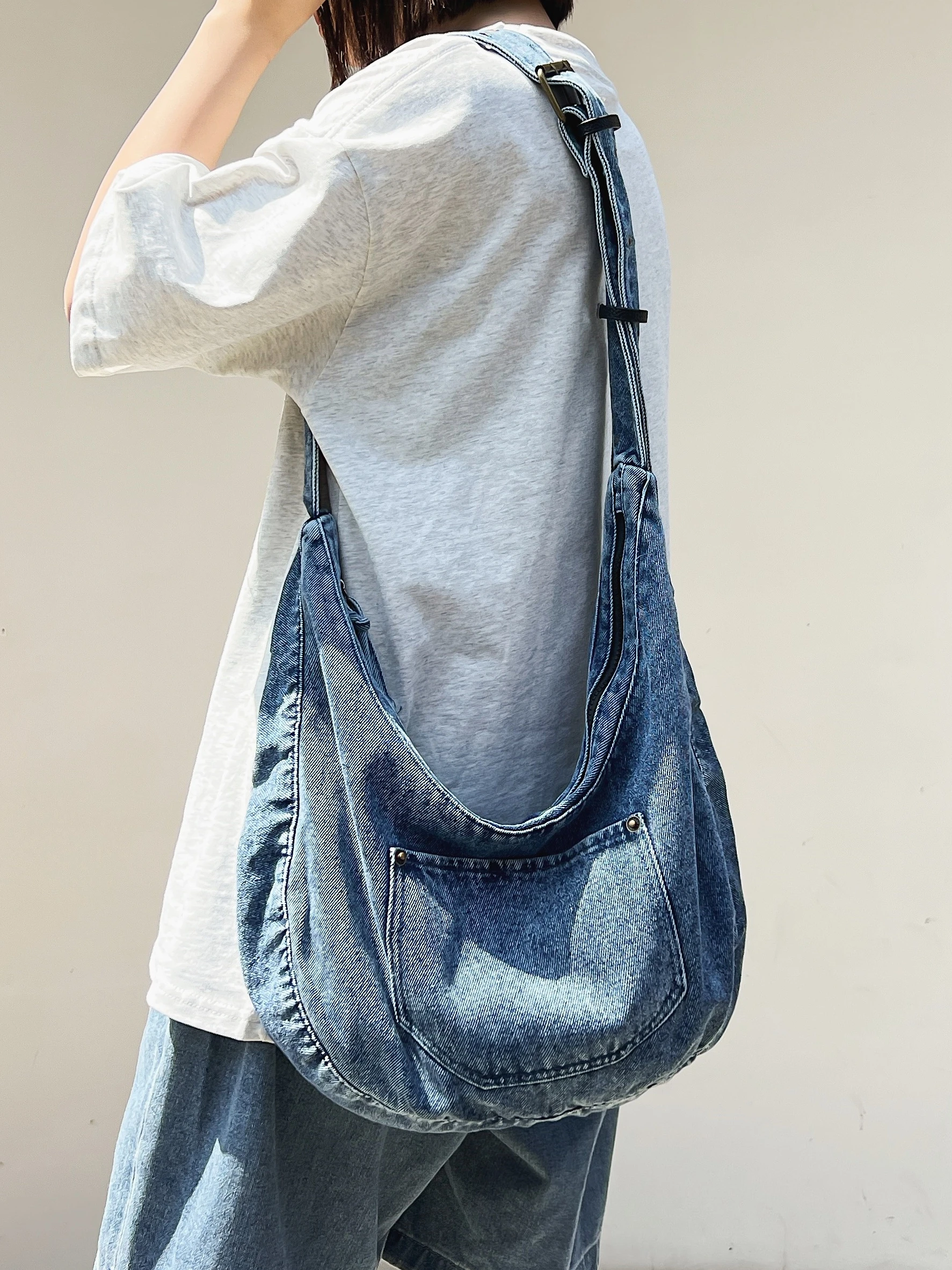 Back Not Rotten Retro Easy Matching Japanese Sle Denim Shoulder Messenger Bag Female Leisure Hong Kong Sle Student Work C...