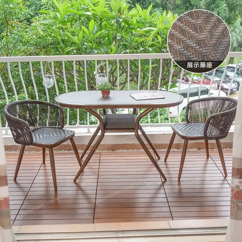 

​2 Woven Rope Outdoor Dining Chairs and 1 table All-Weather Rattan Steel Frame Patio Chairs for Backyard Poolside Garden