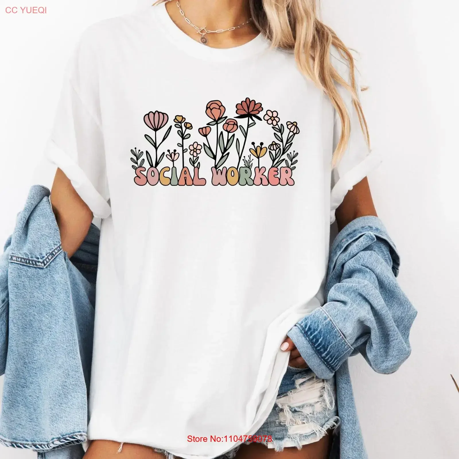 Social Worker T shirt Advocate Support Empower Work Month SweaT School Floral Outfit vintage Washed Versatile graphic Unisex