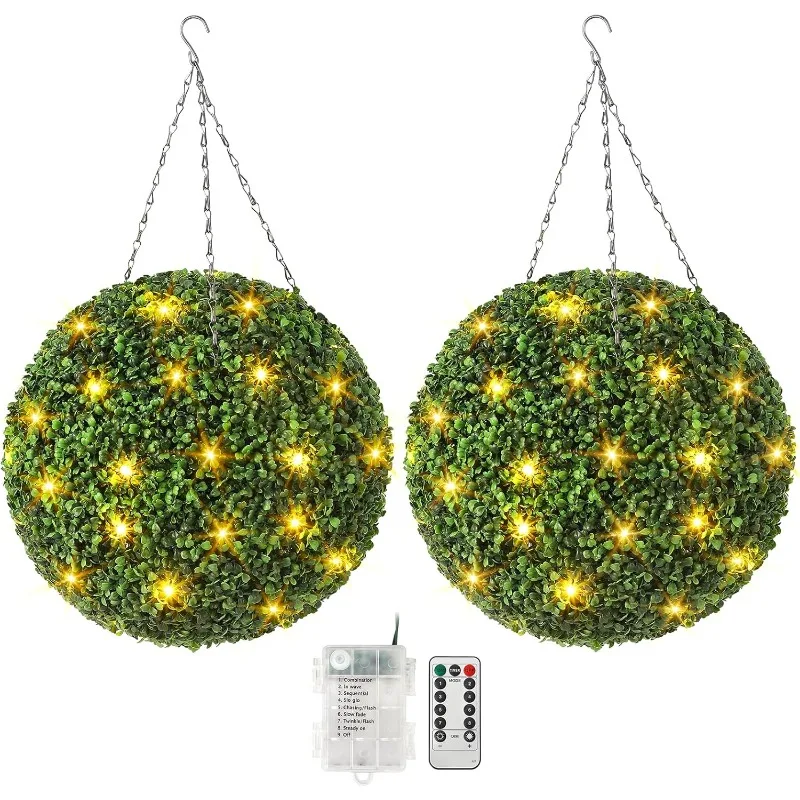 

20 Inch Artificial Plant Boxwood Ball, Artificial Topiary for Outdoors or Indoors with 40LED Light, All-Year Green Fa