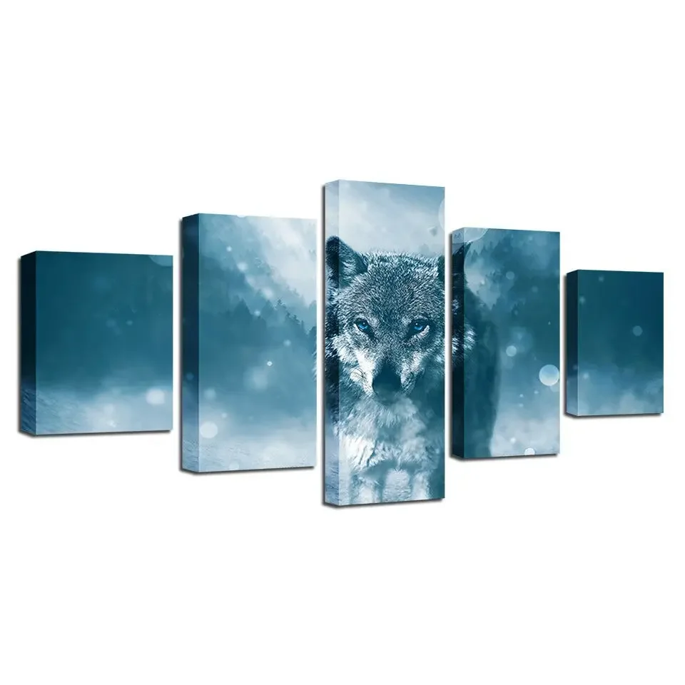 No Framed Canvas 5Pcs Abstract Big Lonely Wolf Forest Wall Art Posters Modular Prints Pictures Paintings Home Decor Decorations