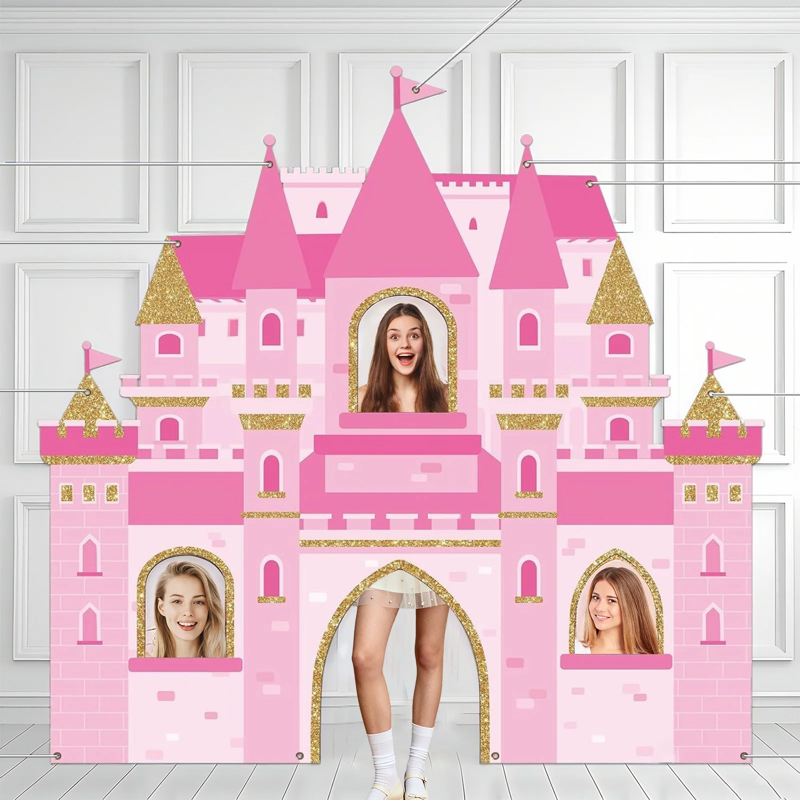 Accesorios para fotomatón de fiesta de Castillo rosa, telón de fondo para fotografía de princesa, suministros para fiesta de cumpleaños de Castillo Real rosa, decoración temática de princesa
