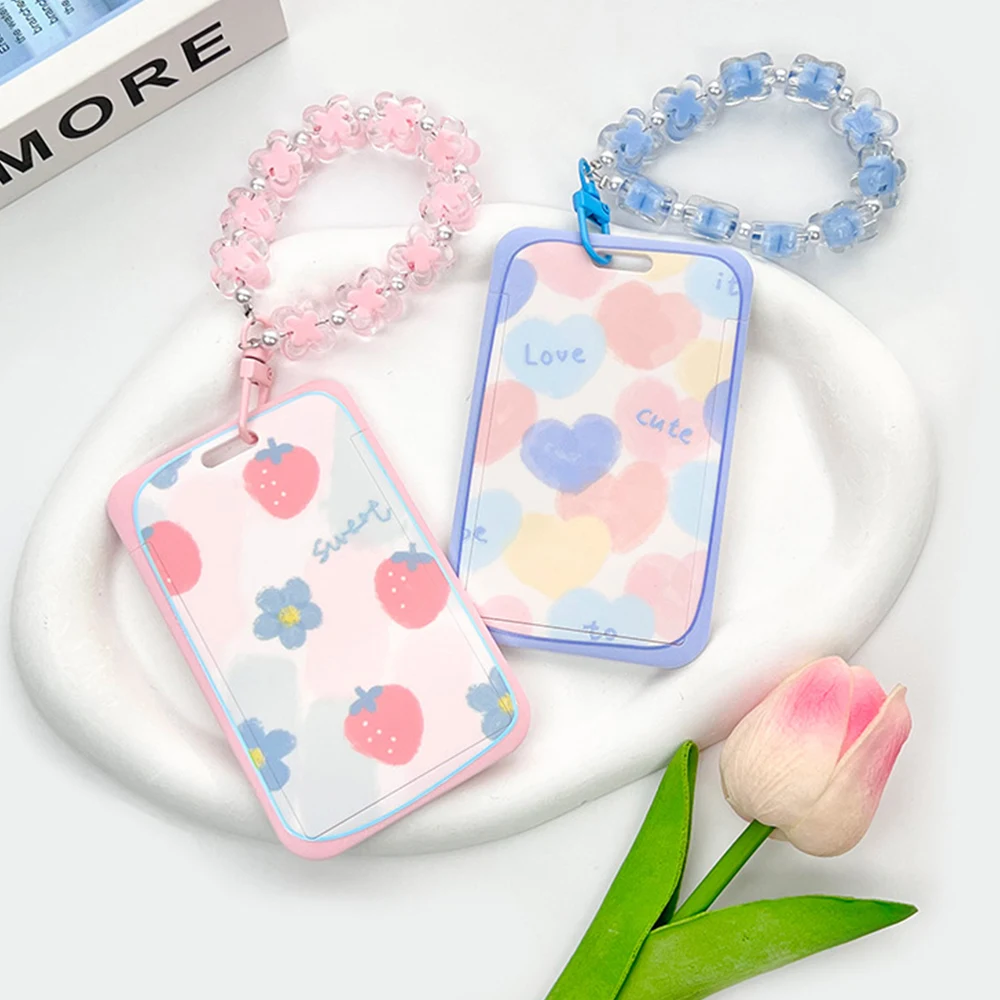 INS Cartoon Flower Print Women Card Protector Cover Case Card Holder portachiavi Badge Holder Work ID Card Bus ID Card Holder