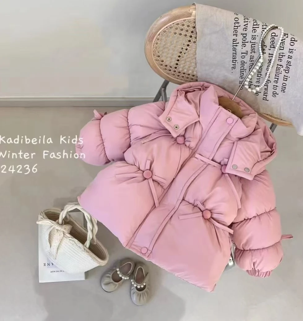 2-6Y Girls Winter Down 2025 New Korean Fashion Casual Thicken Solid Color Hooded Padded Parkas Kids Sweetheart Warm Coat