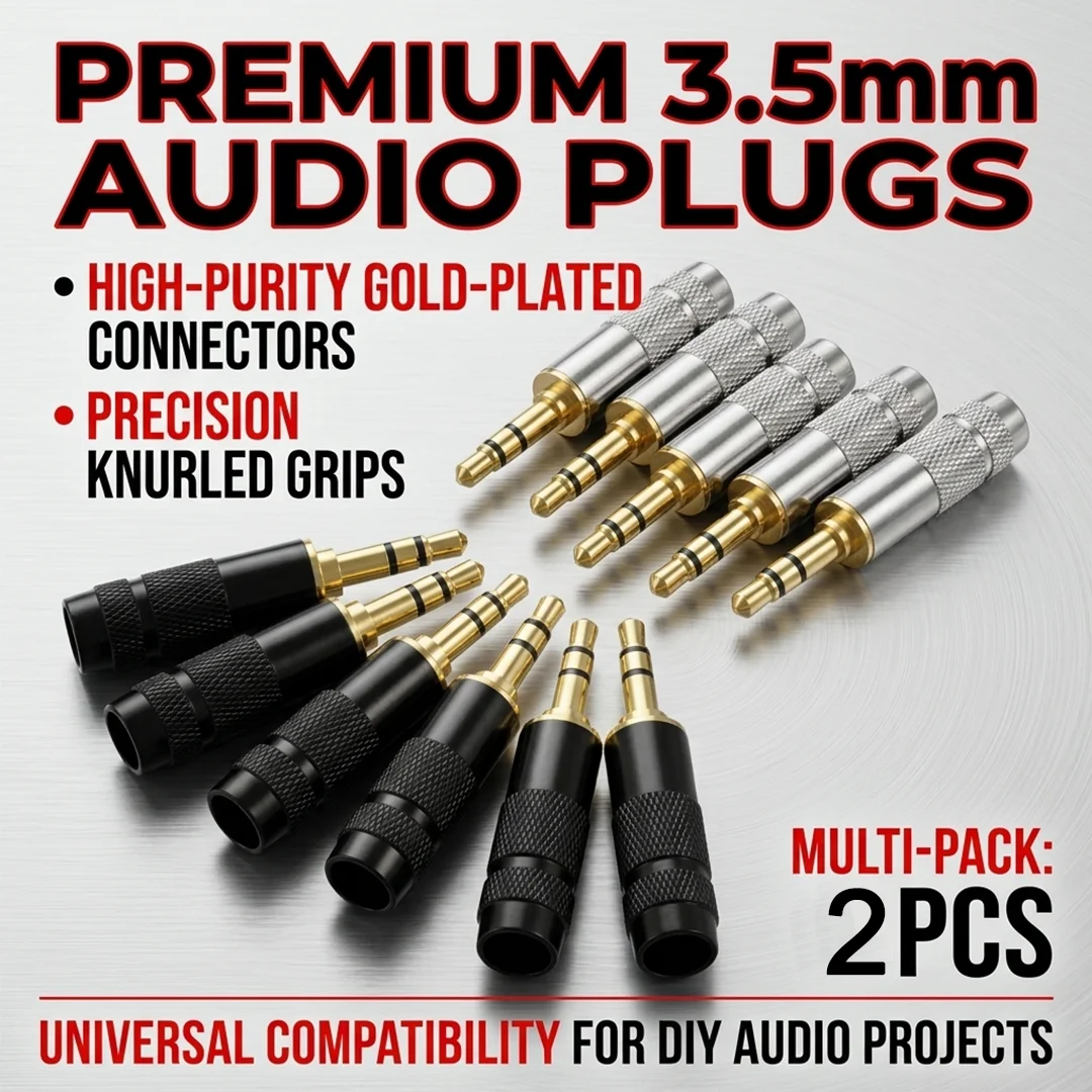 Audio Jacks 3.5mm Connector Balanced Interface 3Poles Jack Male Plug Rhodium Gold DIY Headset Speaker Terminal