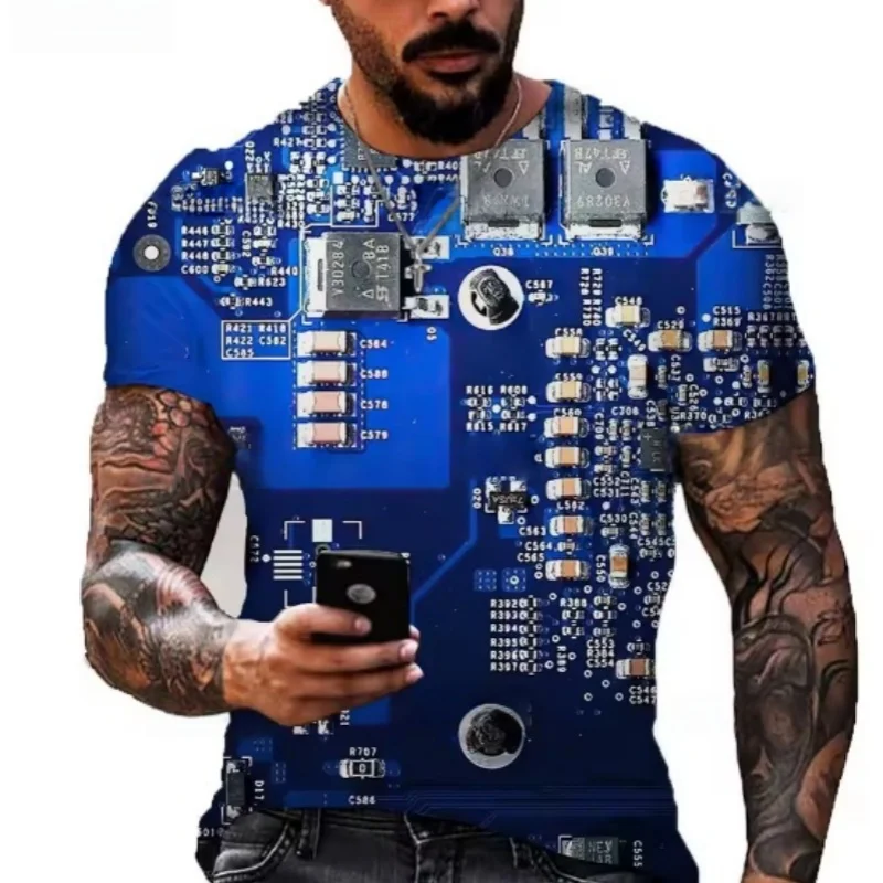 Fashion Electronic Chip Men's 3D Print T-Shirt Summer Hip Hop Short Sleeve Harajuku Punk Style Male Oversized T Shirt Unisex Top