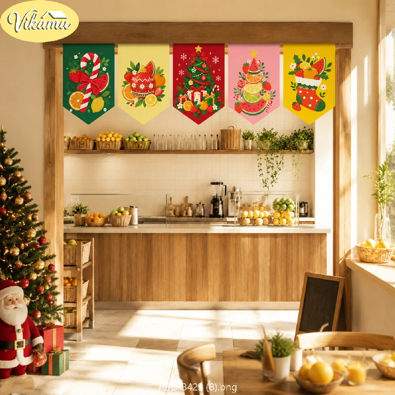 VIKAMA Tropical Fruit Christmas Pennant Bunting, Christmas Tree Pennant Bunting, Wall and Door Frame Party Decorations
