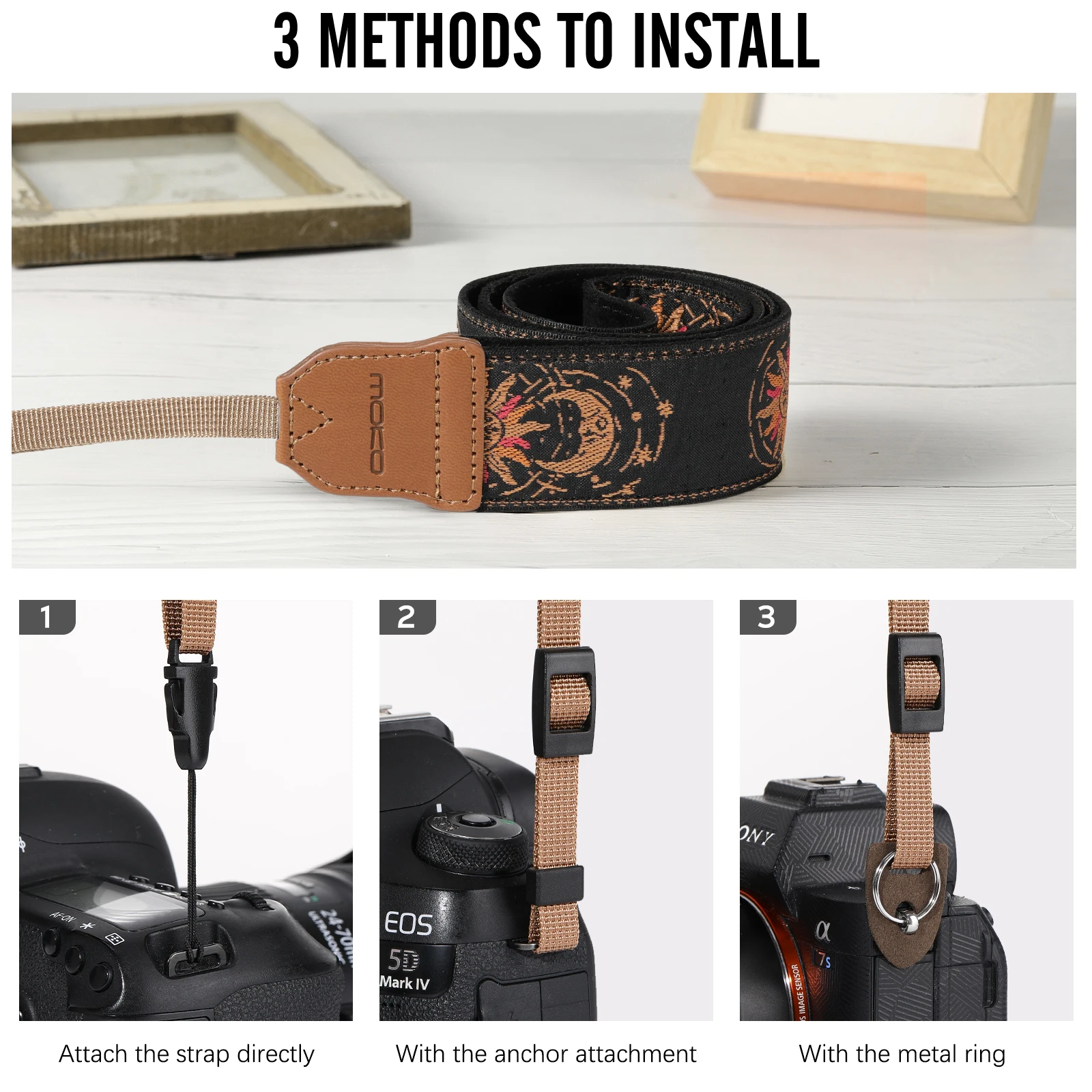 Camera Strap,Cotton Vintage Embroidered Camera Strap,Adjustable Neck & Shoulder Straps for Video Camcorder,Binoculars for Fuji