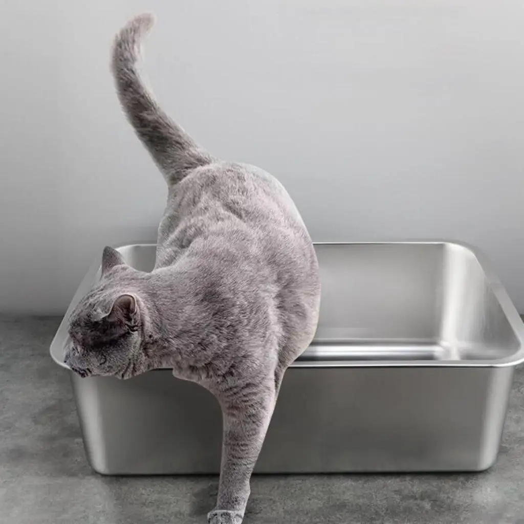 Stainless Steel Cat Litter Tray Large Rustproof Litter Box Pan Odor Control for Indoor Cats Toilet