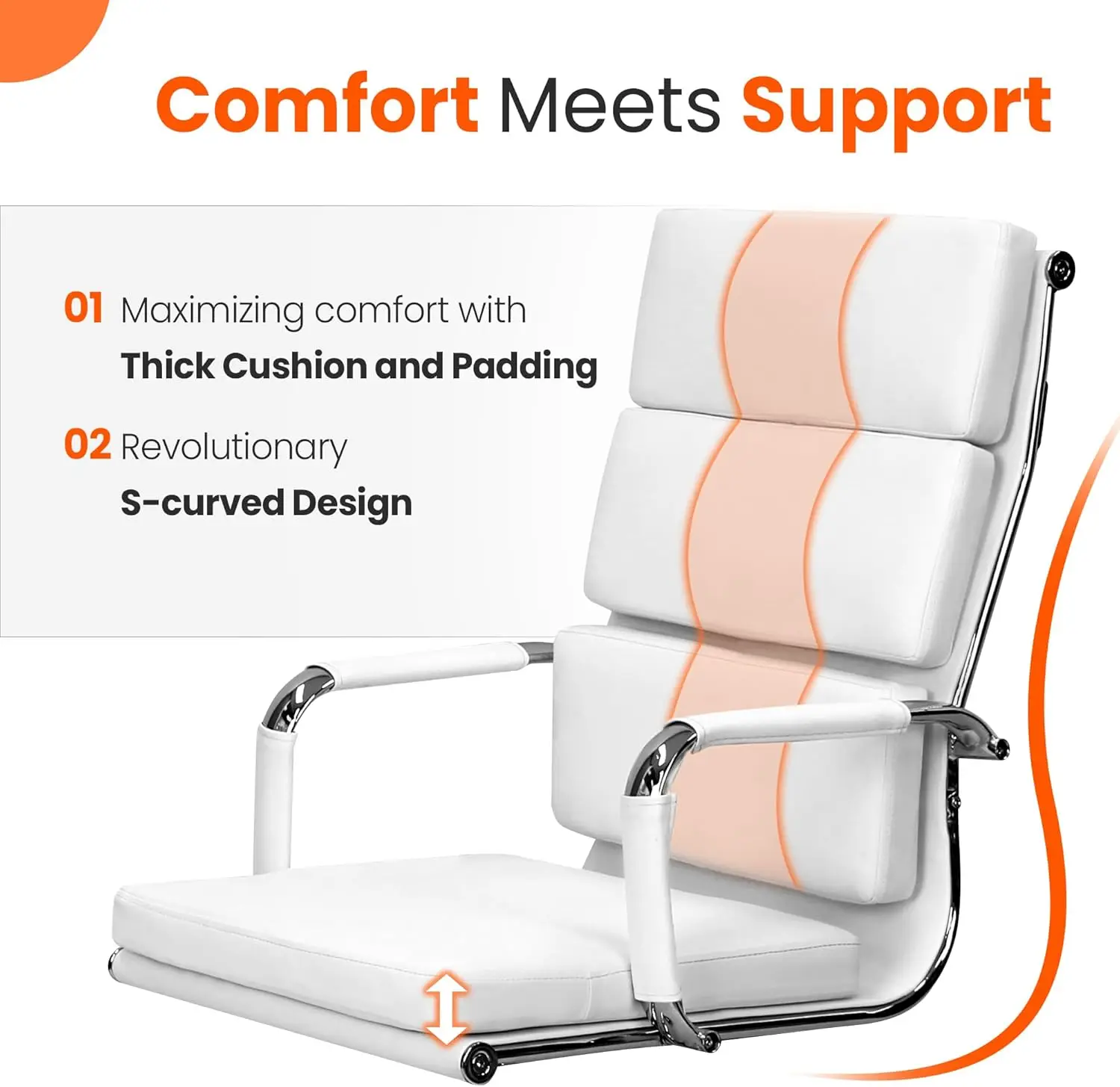 كرسي تنفيذي مريح من الجلد بأذرع، كرسي مكتب دوار عالي الظهر قابل للتعديل (أبيض) #3