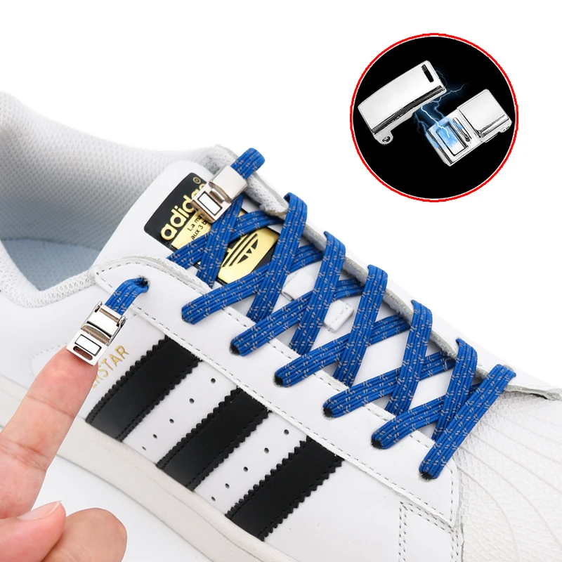 

Magnetic Lock Shoelaces Elastic Reflective Flat Lazy Shoe Laces For Sneakers Canvas Shoes Quick Wear In 1 Second No Tie Shoelace