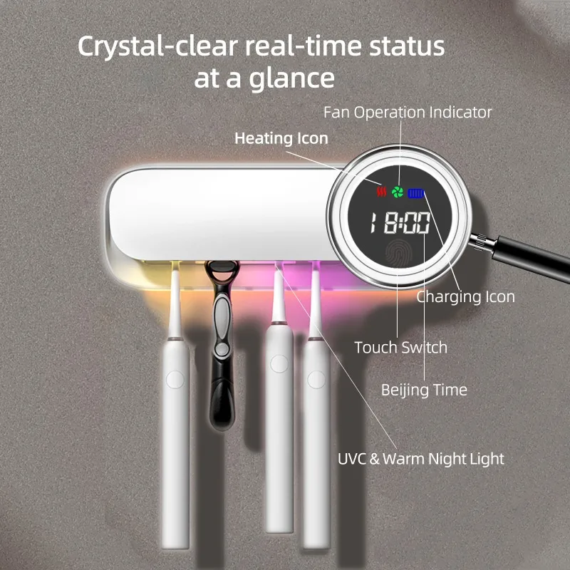 UV Toothbrush Sanitizer with 20-Min Quick Dry Dual Mount Rechargeable Toothbrush Cleaner Holder for Bathroom Family Use image 3