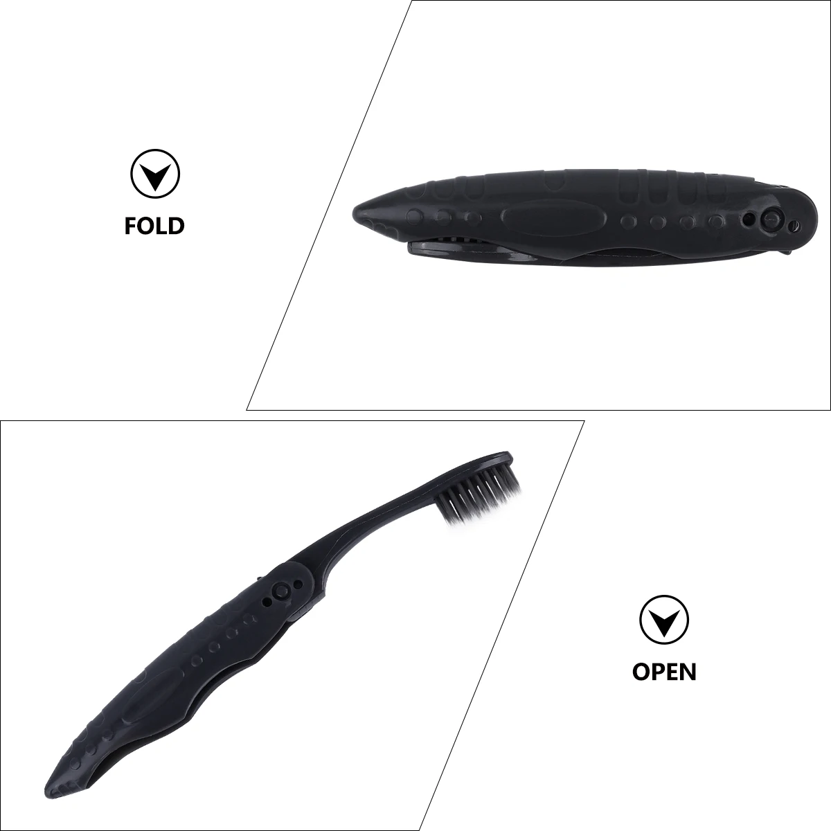 8 шт. портативная зубная щетка с черной ручкой, складная, для путешествий, кемпинга, уголь, средний, прочный, для здоровья полости рта, эргономичная, противоскользящая