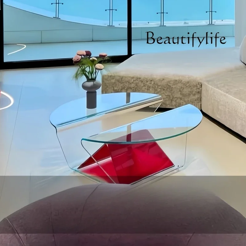 

M Italian Minimalist Living Room Glass Coffee Table Household Round Table Creative Modern High-end Coffee Low Table