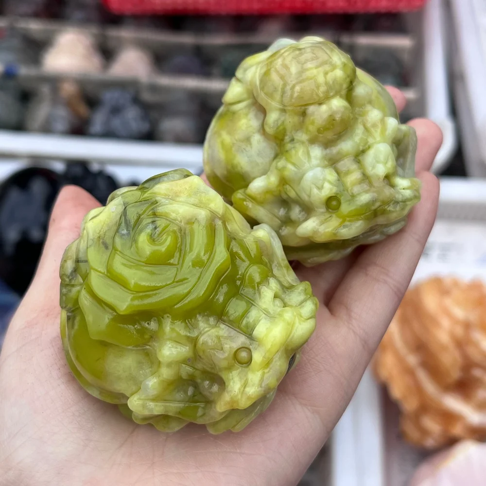 1PCS Natural Green Jade Pixiu Dragon Turtle Carving Polished Reiki Healing Feng Shui Energy Room Decor Gift