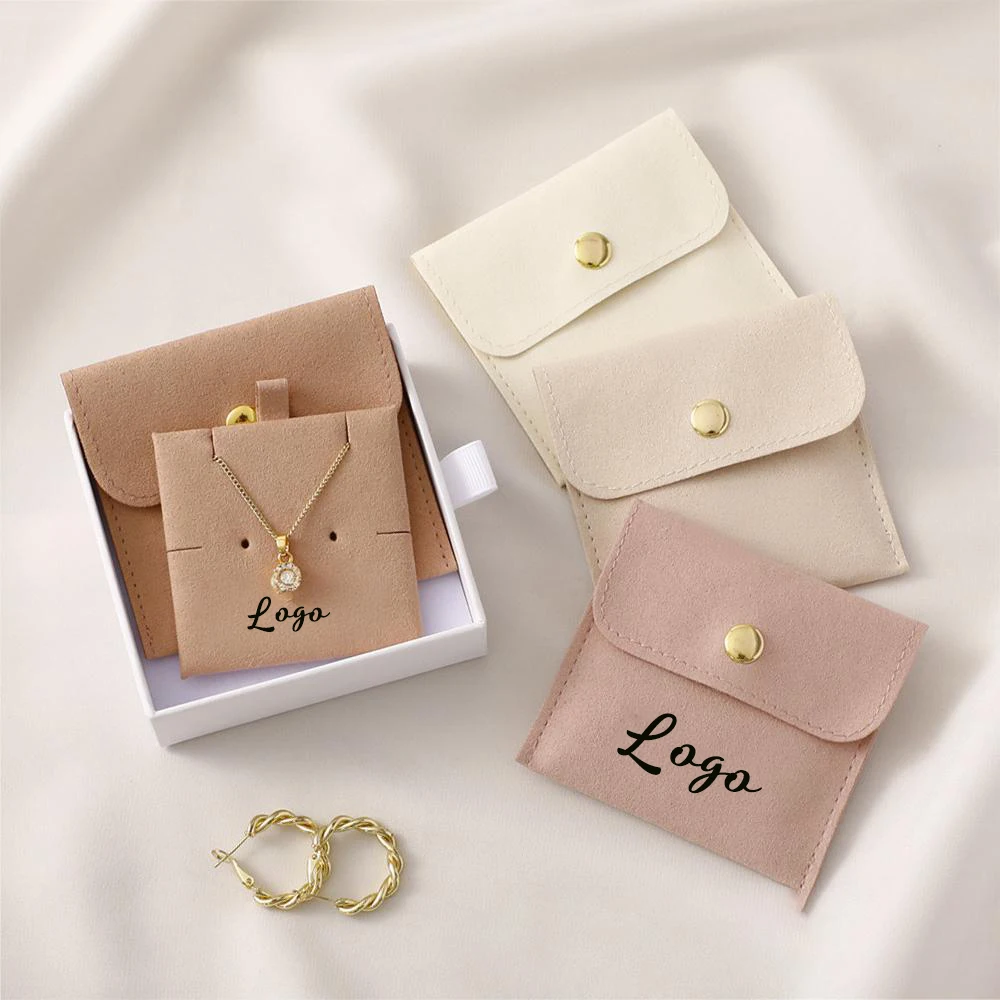 

Personalized Microfiber Jewelry Gift Bag Luxurious Suede Pouch Packaging With Logo Insert Card Pads For Earring Necklace Bulk
