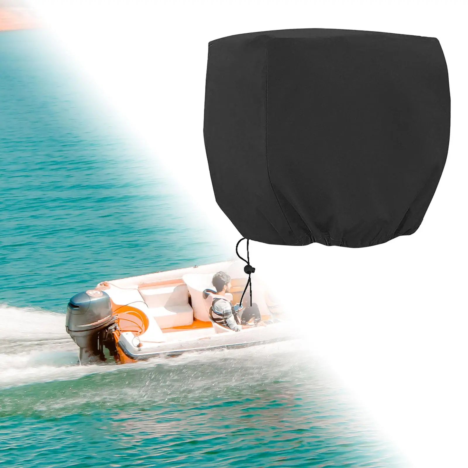 Outboard Motor Cover 420D Silver Coated Black Sun Protection Windproof Water
