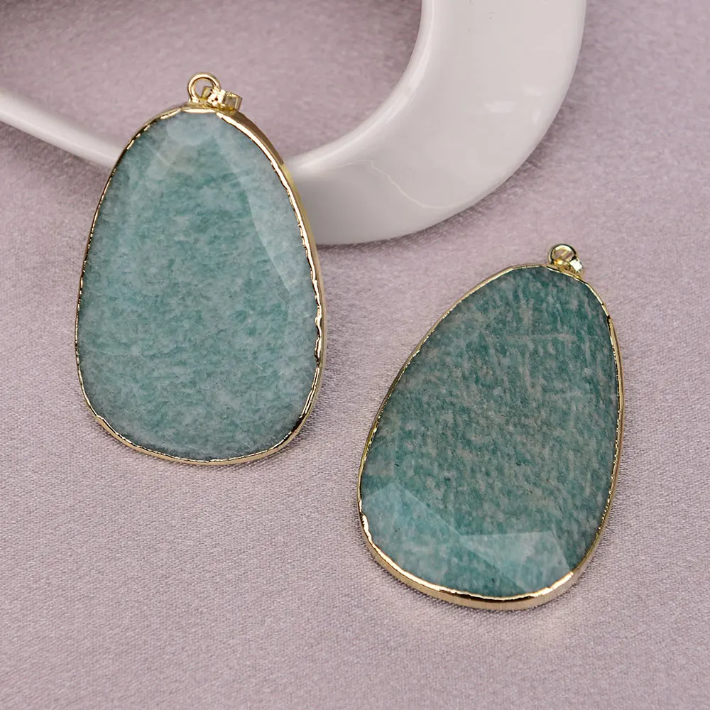 APDGG 2 Pcs Natural Blue Amazonite Slice Gems Stone Pendant Jewelry DIY