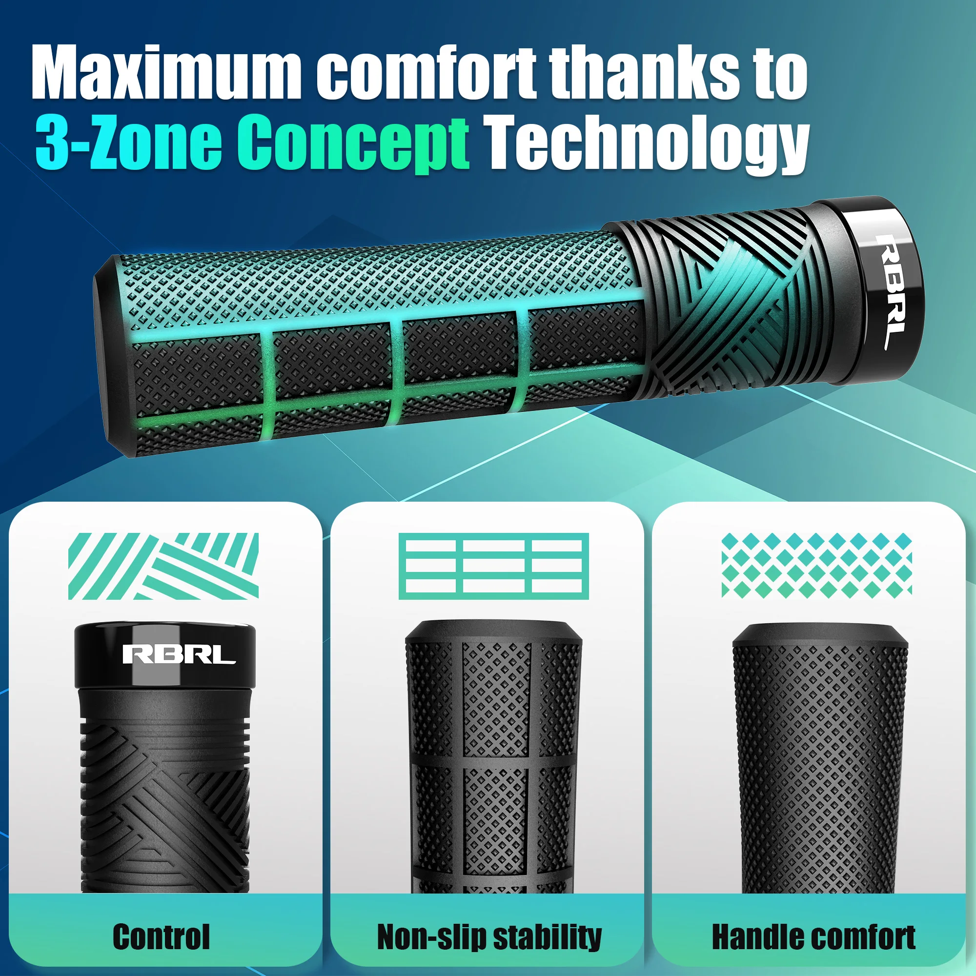 RBRL Mountain Bike Grips 3-Zone Anti-slip Bicycle Grips Lock-on Shockproof Comportable Handlebar Grip for MTB Road Cycling